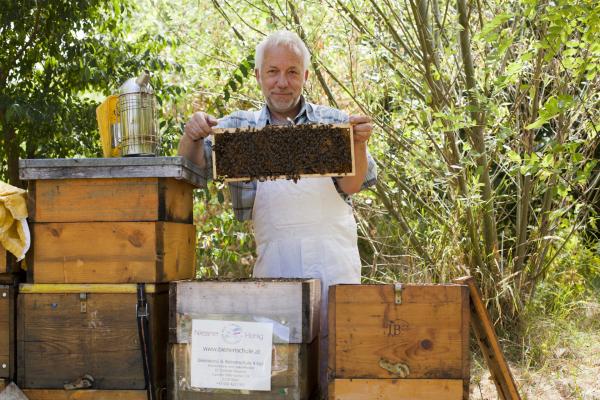 Imker Niessner mit seinen Bienen