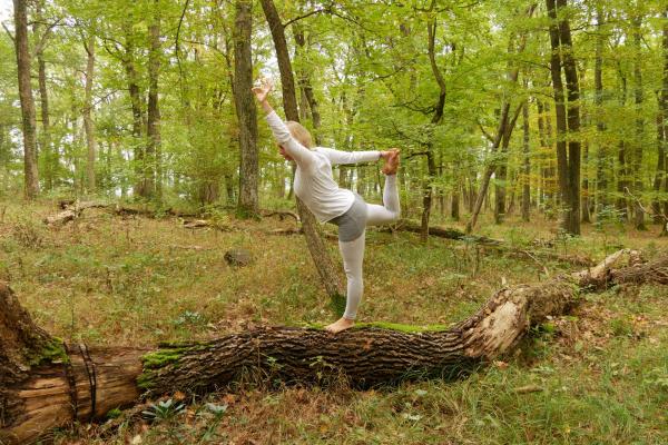 Frau beim Yoga im Wald