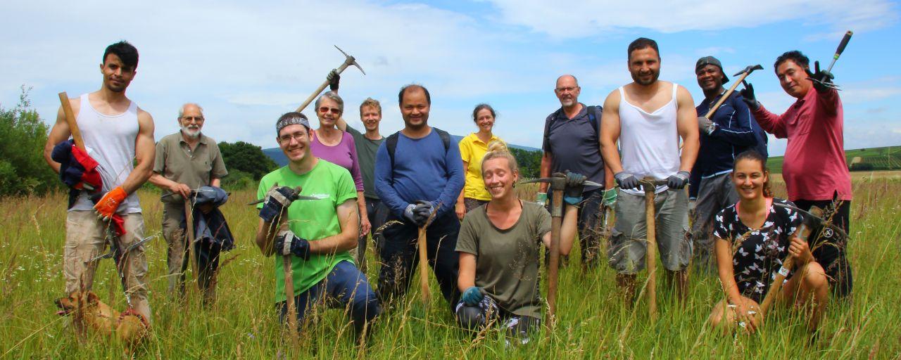 Gruppe von freiwilligen HelferInnen bei der Landschaftspflege