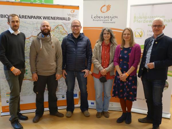 Harald Brenner, Tobias Schernhammer, MSc., Ronnie Walcher, Irmgard Krisai-Greilhuber, Dr. Karolina Taczanowska  und Biosphärenpark Direktor DI Andreas Weiß