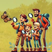 Familie beobachtet Schmetterling